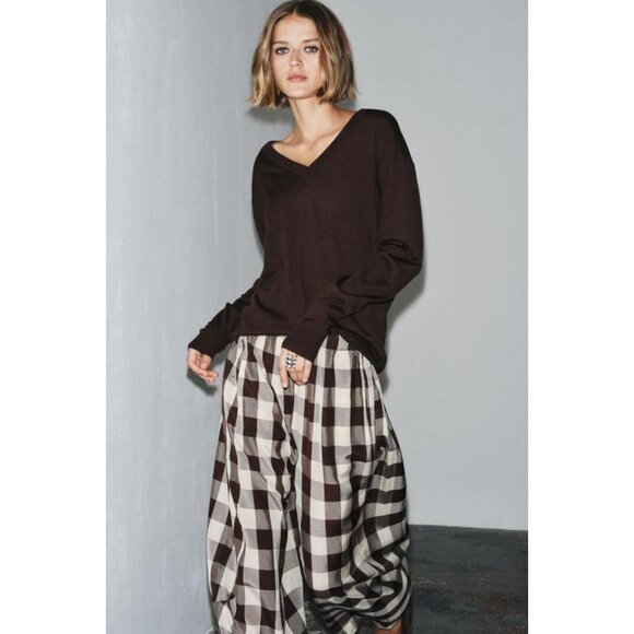 ZARA ZW COLLECTION GINGHAM CHECK TROUSERS - Picture 1 of 9